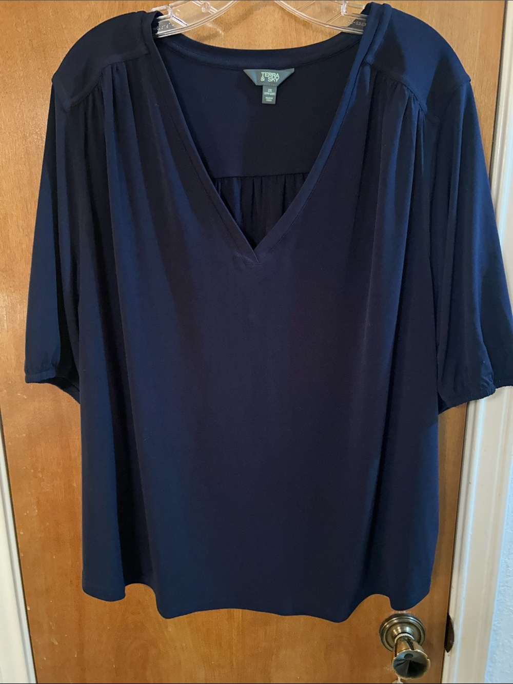 Terra & Sky Deep Navy V-Neck Short Sleeve Top. 2X. Like new